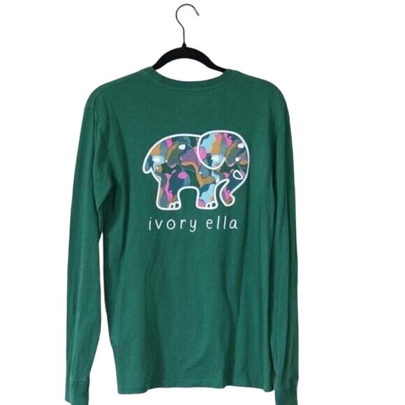 Women's Ivory Ella Green Long Sleeve Crew Neck Shirt Elephant XXS RUNS BIG - Picture 1 of 6